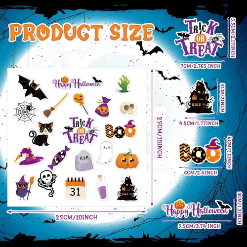 Vista 2 de Glenmal 21 calcomanías de gel de Halloween para ventana, diseño de calabaza