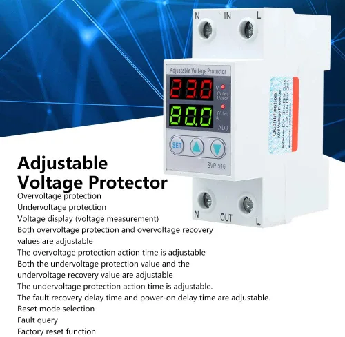 Vista 5 de Walfront SVP‑916 100‑130VAC Protector de voltaje ajustable sobre y bajo voltaje Protector de retardo de plástico Protector de reinicio de retardo 40A
