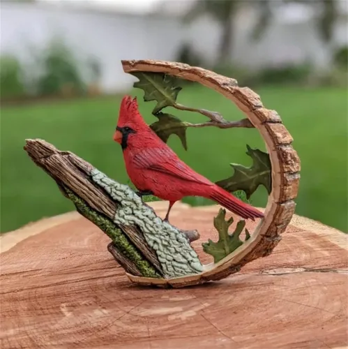 Vista 2 de Cardenal Wood Tallado – Hecho a mano 'Cardinals Appear When Angels are Near', arte original único tallado estatua de trabajo decoración de escultura