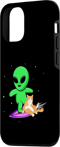Vista 2 de iPhone 12/12 Pro Alien cat ufo extraterrestrial space ship for men gift funny Case