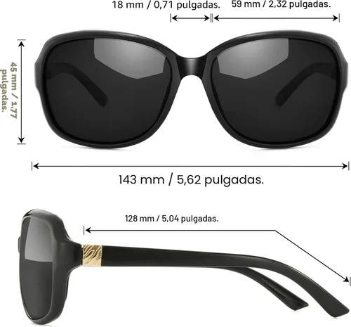 Vista 5 de SIPHEW - Gafas de sol polarizadas para mujer, gafas de sol cuadradas clásicas para mujer con protección UV Gafas de sol polarizadas negras A01