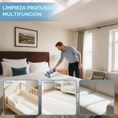 Vista 7 de Aspirador de colchón, aspiradora de cama con succión de 18 Kpa y luz UV-C 2-Blanco