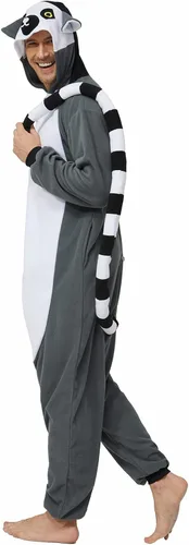 Vista 3 de Kigrucme Onesie - Mameluco para adultos, para mujer, disfraz de animal Lemur, disfraz de Halloween y Navidad, fiesta familiar