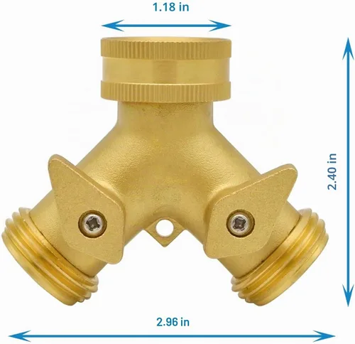 Vista 2 de HYDRO MASTER Manguera de jardín con divisor en Y de latón resistente de 2 vías con válvulas de cierre de agarre cómodo, adaptador para grifo