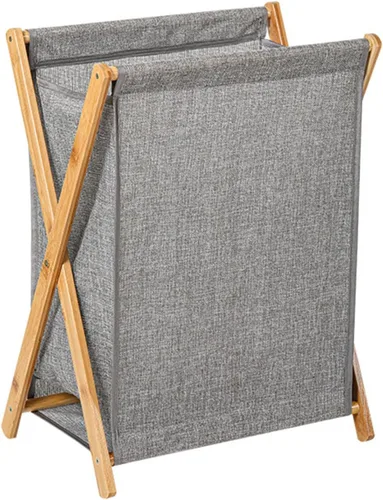 Vista 8 de AVIMYA Cesto para ropa sucia, beige, plegable, portátil, algodón y acero