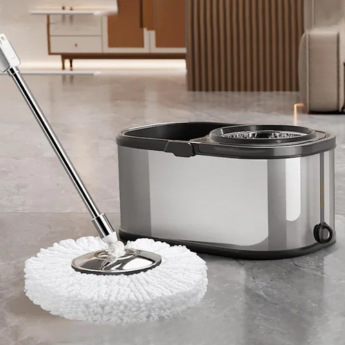 Vista 9 de Trapeador giratorio y cubo con escurridor para el hogar, trapeador de 360° y cubo con agua limpia y sucia separada, mopa de polvo húmedo