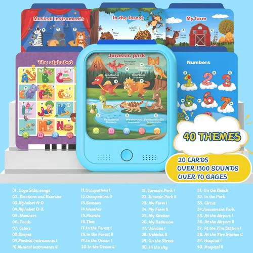 Vista 2 de Tableta de aprendizaje educativo para niños, juguete educativo para aprender alfabetos, colores, números, alimentos, parque jurásico, animales