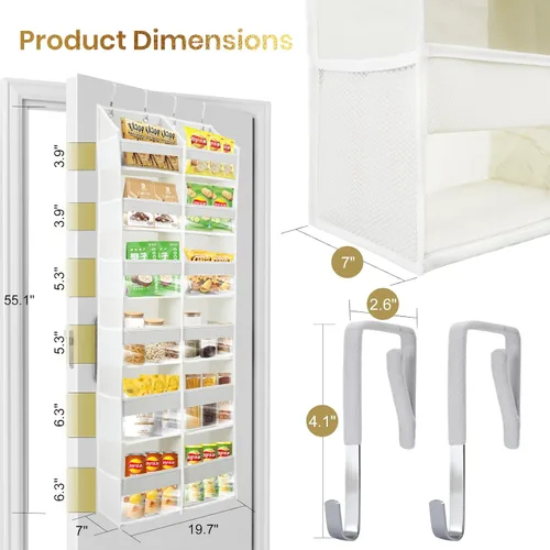 Vista 3 de HOMELUX THEORY Organizador de 6 niveles mejorado para colgar sobre la puerta, 100D extra grueso y gran capacidad de 50 libras, 12 bolsillos