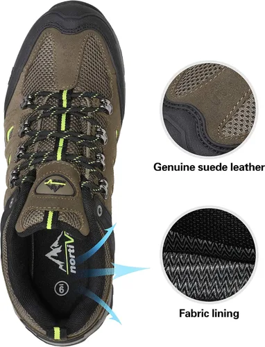 Vista 3 de NORTIV 8 Zapatos de senderismo impermeables para hombre, zapatos de senderismo de cuero para exteriores, senderismo, camping, caminata