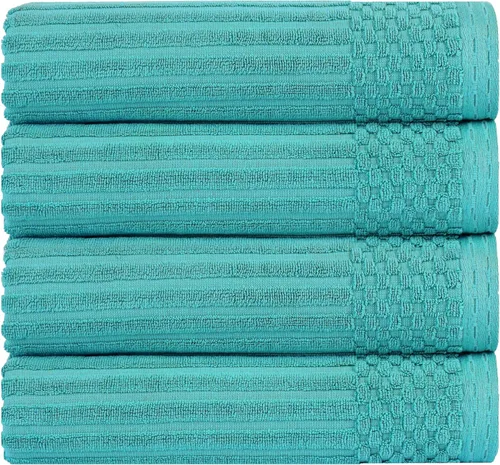 Vista 64 de Superior Juego de 6 toallas de algodón sólido y acanalado, toallas de cara de 13 x 13 pulgadas, toallas de mano de 16 x 28 pulgadas, toallas de baño
