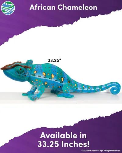 Vista 3 de Real Planet Animal de peluche camaleón africano de 33.25 pulgadas, juguete realista de camaleón azul para niños, más de 2 pies de peluche súper