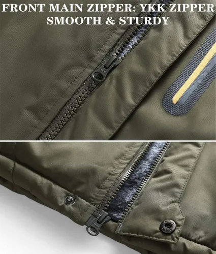 Vista 5 de HOW'ON - Chaqueta de invierno con capucha y forro polar, resistente al viento, impermeable, abrigo para montaña