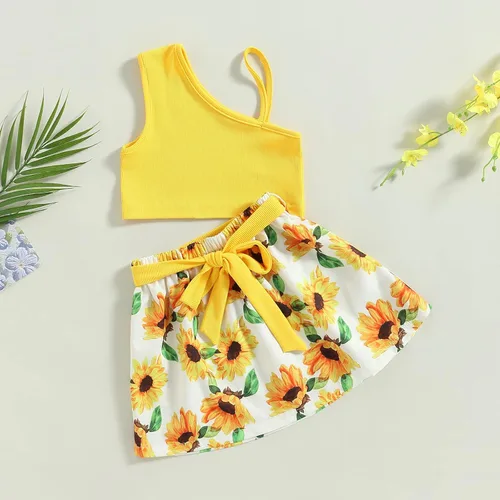 Vista 65 de TheFound Trajes de verano para niñas pequeñas, sin mangas, de punto acanalado, halter, pantalones cortos, ropa para recién nacidos, conjunto de 3