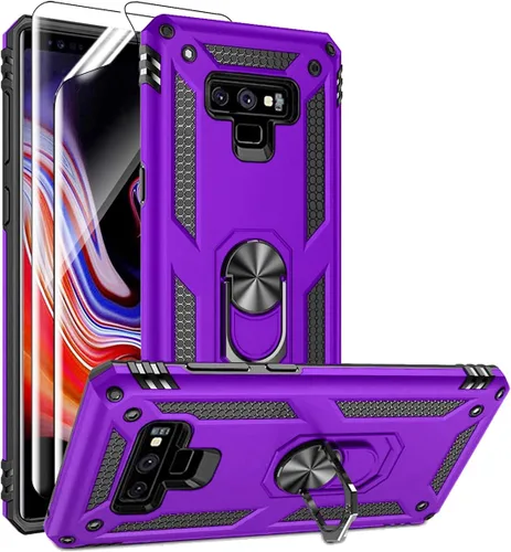 Vista 9 de Androgate Funda para Galaxy Note 9 con protector de pantalla de PET 3D, soporte de anillo de grado militar, soporte para automóvil, prueba de caídas