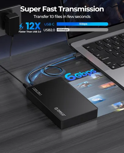 Vista 2 de ORICO Caja para disco duro externo de 3.5 pulgadas, SATA III a USB 3.1 tipo C para HDD, instalación sin herramientas, compatible con UASP