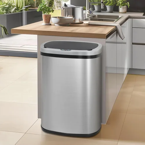 Vista 9 de Dkeli Cubo de basura automático de 13 galones con sensor de movimiento sin tacto, basurero de cocina de acero inoxidable con tapa, basurero de alta
