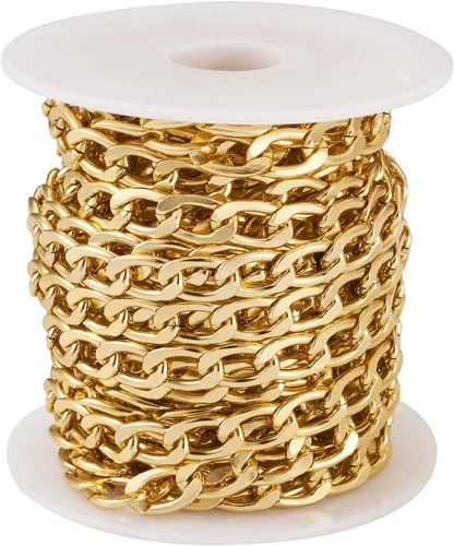 Vista 32 de FASHEWELRY Cadena de eslabones de aluminio de 16.4 pies sin soldar, rollo de cadenas de eslabones dorados con carrete para hacer collares, joyas