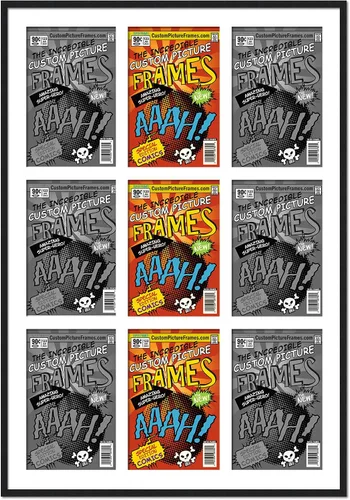 Vista 27 de Marco de cómic negro con alfombrilla negra para cómics de la Edad Dorada