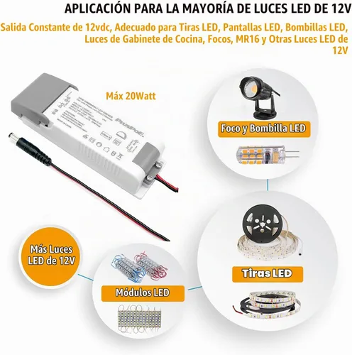Vista 3 de Transformador regulable de 20 W, fuente de alimentación LED magnética PLUSPOE de 12 V para iluminación LED constante de 12 V 12V20W