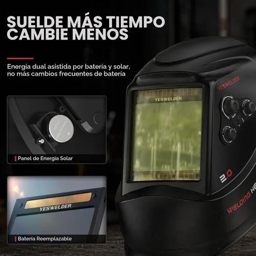 Vista 6 de YESWELDER - Máscara de soldar con oscurecimiento automático, funciona con energía solar, color real.
