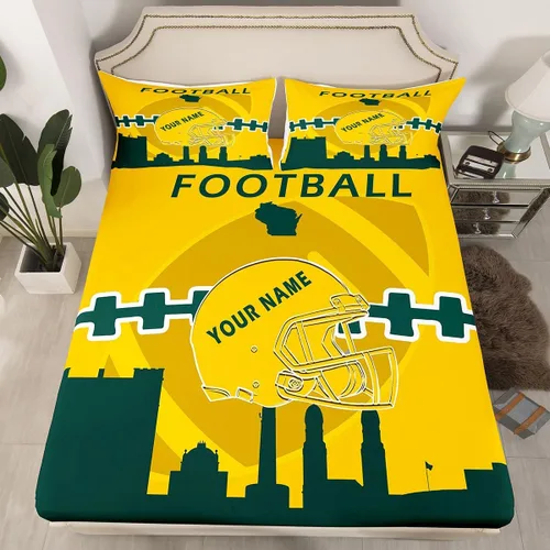 Vista 15 de Erosebridal Juego de sábanas bajeras personalizadas de fútbol americano para niños y niñas, juego de cama de jugadores de fútbol, juego de ropa