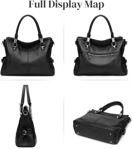 Vista 6 de S-ZONE bandolera con manija de cuero auténtico clásica para mujer, cartera para mujer