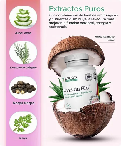Vista 3 de Candida Rid Suplemento herbario con extracto de orégano y probióticos, 60 cápsulas