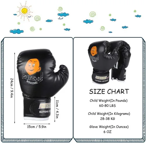 Vista 5 de Guantes de boxeo para niños, guantes de entrenamiento de piel sintética, guantes de entrenamiento de dibujos animados para niños Muay Thai