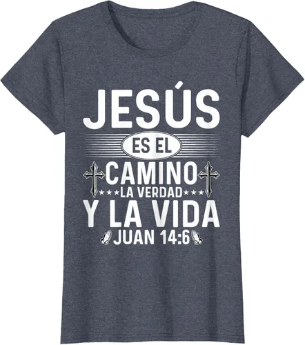 Vista 36 de Camisetas Cristianas en español Versículos Biblia Juan 14:6 Camiseta, Negro, S