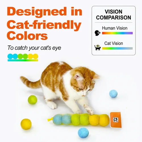 Vista 2 de Pelotas de juguete para gatos de fieltro 100% lana, paquete de 6, 3 colores, tamaño natural, duradero y seguro para gatos