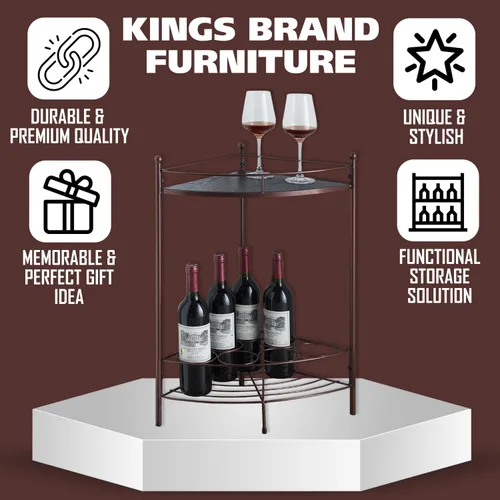 Vista 5 de Kings Brand Furniture - Mesa auxiliar de esquina con estante de almacenamiento, estante de almacenamiento de vino para 7 botellas, bronce