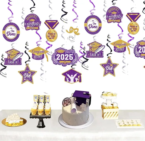 Vista 6 de Decoraciones de graduación de oro morado 2026/oro morado, decoraciones de fiesta de graduación NYU colgantes clase de 2026 púrpura para fiesta
