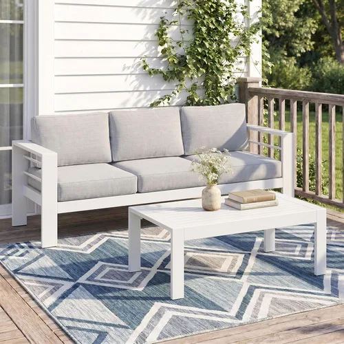 Vista 39 de Solaste Sofá de aluminio para patio con mesa auxiliar, juego de 3 muebles de patio con cojines, sofá de exterior para todo tipo de clima
