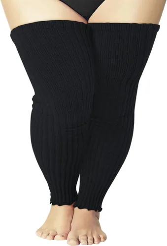 Vista 8 de Calentadores de piernas de talla grande para mujer, calcetines de punto por encima de la rodilla sin pies para muslos gruesos C01-negro/gris oscuro