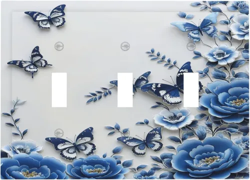 Vista 226 de Decorative Outlet Covers Blue Background White Cat Daisy Floral 2-Gang 1-Gang Wall Plate Single Toggle/Rocker Farmhouse Style Light Switch Covers