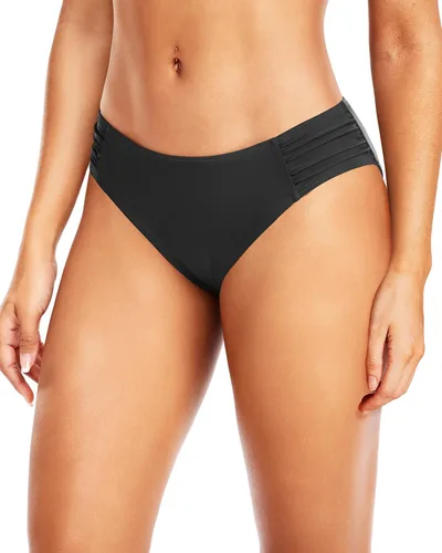 Vista 8 de Tempt Me Parte inferior de bikini con tiras para mujer, cobertura completa, parte inferior de traje de baño, parte inferior de bikini Negro-2