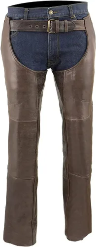 Vista 6 de Milwaukee Leather ML1191RT - Perneras de piel para hombre, estilo retro, color marrón, con 4 bolsillos, forro térmico premium para motocicleta