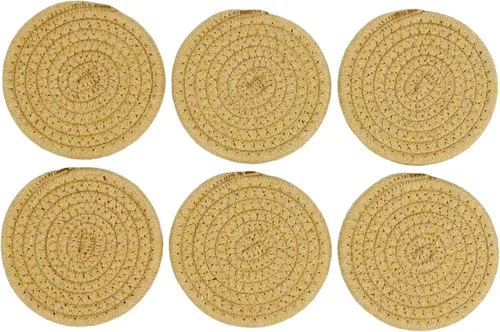 Vista 2 de Casaphoria Posavasos tejidos de algodón para bebidas, absorbentes, resistentes al calor, 6 unidades, marrón, redondo, 4.3 pulgadas