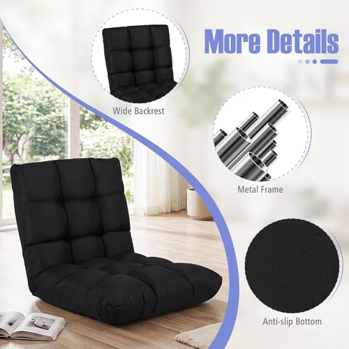 Vista 6 de GIANTEX Sofá de suelo, silla de videojuegos con 14 posiciones ajustables, respaldo acolchado, asiento acolchado para el suelo, silla plegable