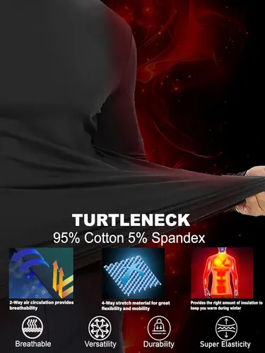 Vista 6 de URBAN BUCK Camisa de cuello alto para hombre, de manga larga, acanalada, informal, ajustada, de algodón, cuello de tortuga, suéter sin botones