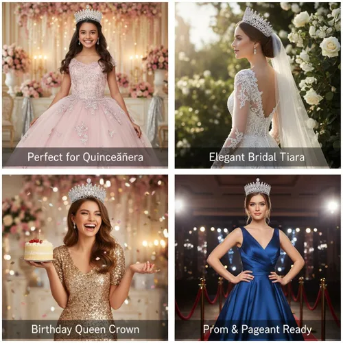 Vista 6 de Tiara de boda grande de circonita cúbica, corona de concurso de princesa real para novia, quinceañera, fiesta de graduación, circonita cúbica