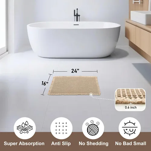 Vista 2 de JIUZHEN Tapete de Baño Mejorado con Diseño de Gofre Súper Absorbente Tapetes de Baño Antideslizantes Alfombras de Baño Lavables a Máquina de Secado