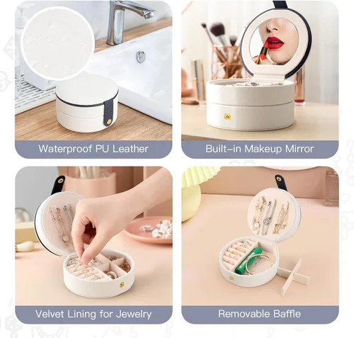 Vista 3 de RASIEYA Organizador de joyas de viaje, elegante y pequeño joyero de viaje para mujeres y niñas, accesorios esenciales de viaje, regalo ideal