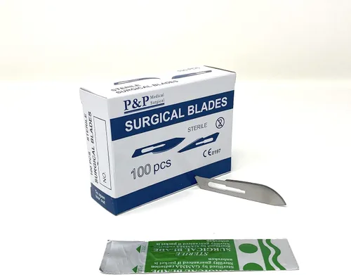 Vista 7 de Cuchillas de bisturí quirúrgicas desechables, acero al carbono estéril de alta calidad, 2.1% 10xx envueltas individualmente por P & P Medical