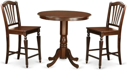 Vista 13 de East West Furniture JACH3-BLK-C - Juego de mesa de comedor de 3 piezas de altura de mostrador contiene una mesa redonda de madera con pedestal y 2