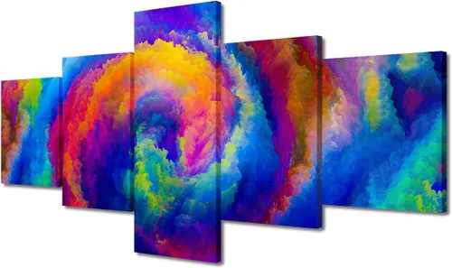 Vista 55 de Pintura en lienzo colorida para sala de estar, 5 paneles, impresiones abstractas sobre lienzo, arte de pared para sala de estar, dormitorio