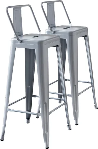 Vista 11 de AC Pacific Juego de 2 taburetes de metal de 24 pulgadas, estilo rústico campestre con respaldo bajo, construcción ligera y resistente, fácil