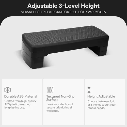 Vista 2 de BalanceFrom Aerobic Step Platform Trainer with Adjustable 3-Level Risers, 400 Pound Weight Capacity – Non-Slip Exercise Stepper for Cardio
