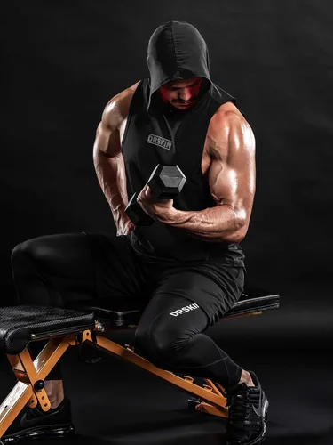 Vista 4 de DRSKIN 2 or 1 Pack Men's Hooded Tank Tops Muscle Cut Off T Shirt Sleeveless Bodybuilding Gym Hoodies Workout Athletic