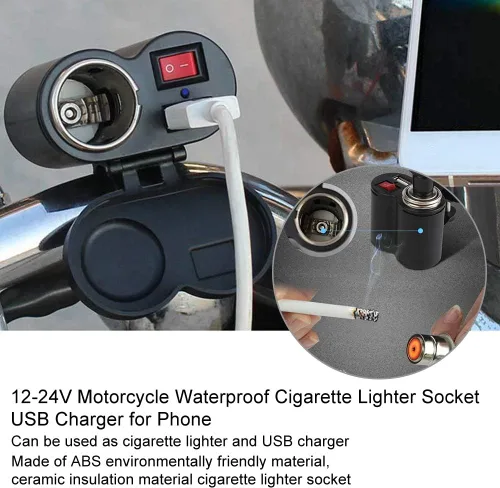 Vista 2 de para 12 V. toma de corriente Yctze 12-24V motocicleta impermeable encendedor de cigarrillos enchufe USB toma de corriente toma de corriente